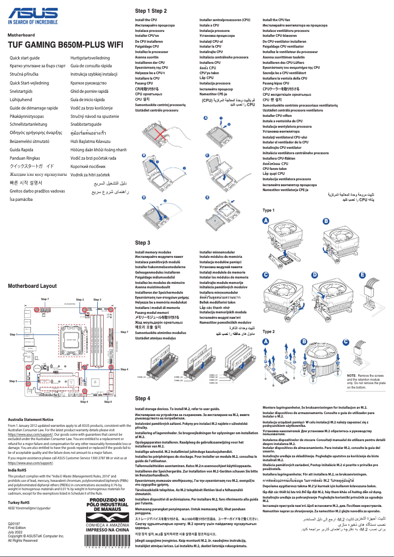 Page 1 de la notice Guide de démarrage rapide Asus TUF Gaming B650M-PLUS WIFI