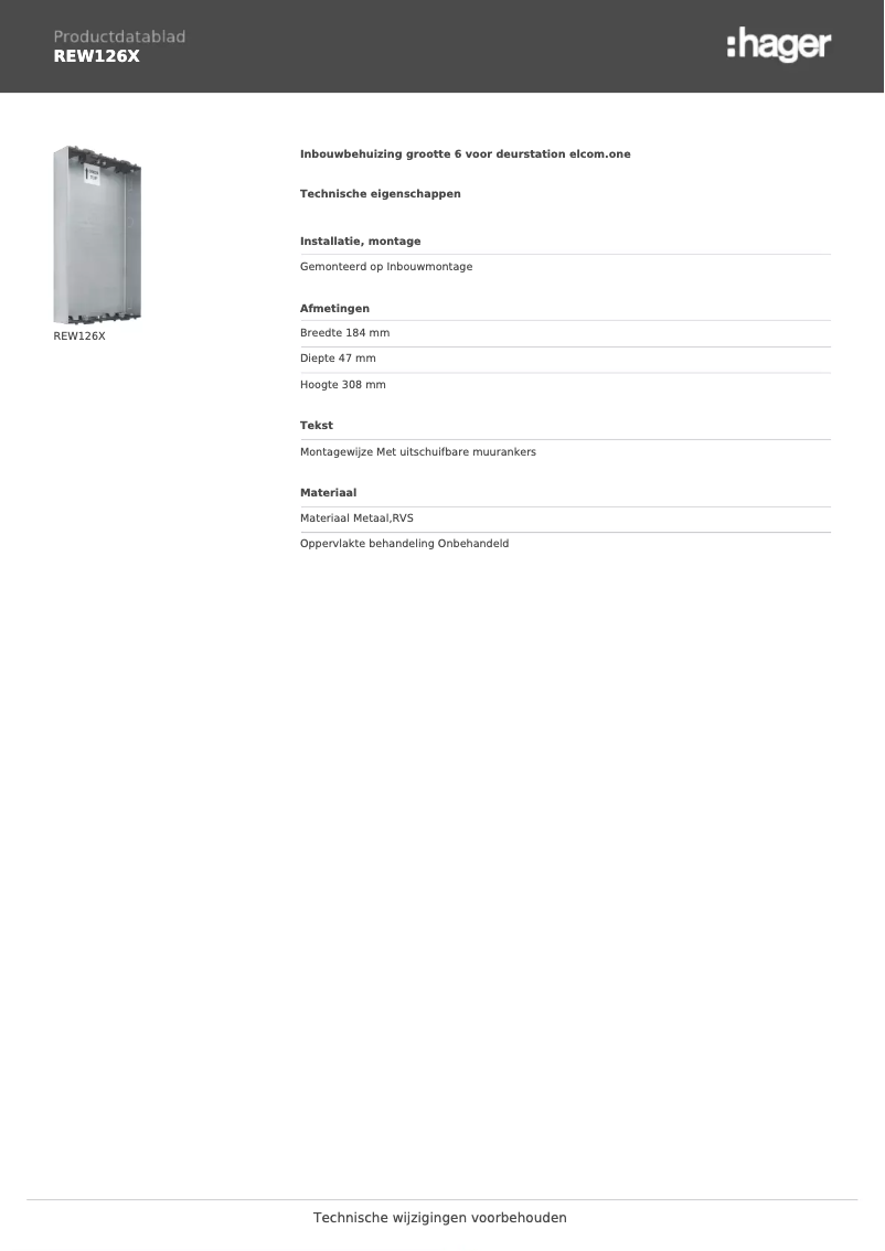Page n°1 - Fiche technique Hager REW126X