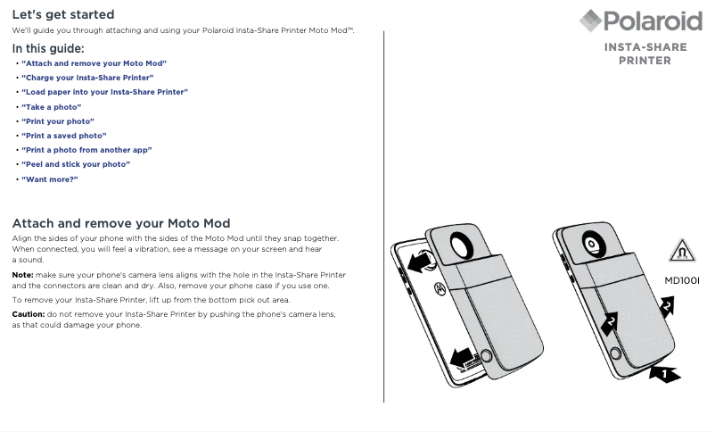 Page 1 de la notice Manuel utilisateur Motorola Polaroid Insta-Share Printer