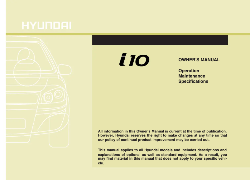 Page n°1 - Manuel utilisateur Hyundai i10 (2012)