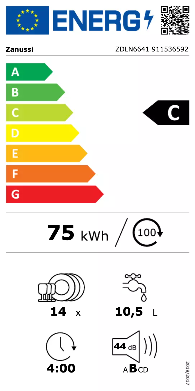 Page 1 de la notice Label énergétique Zanussi ZDLN6641