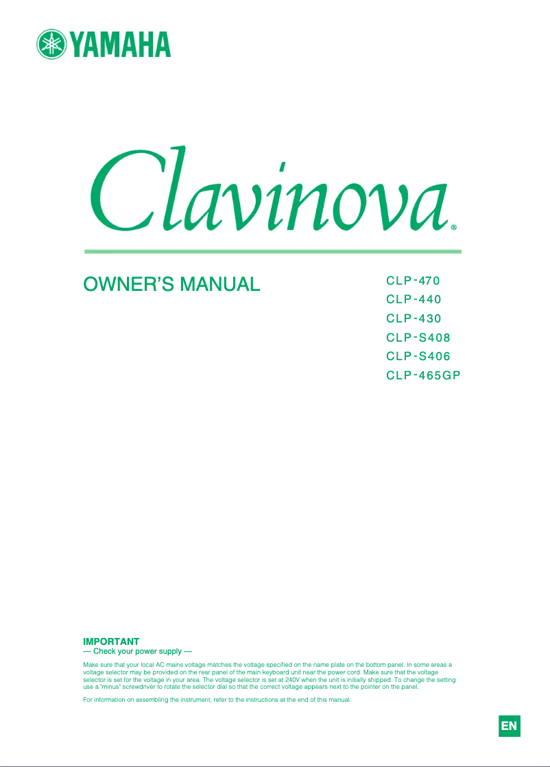 Image de la première page du manuel de l'appareil Clavinova CLP-465GP