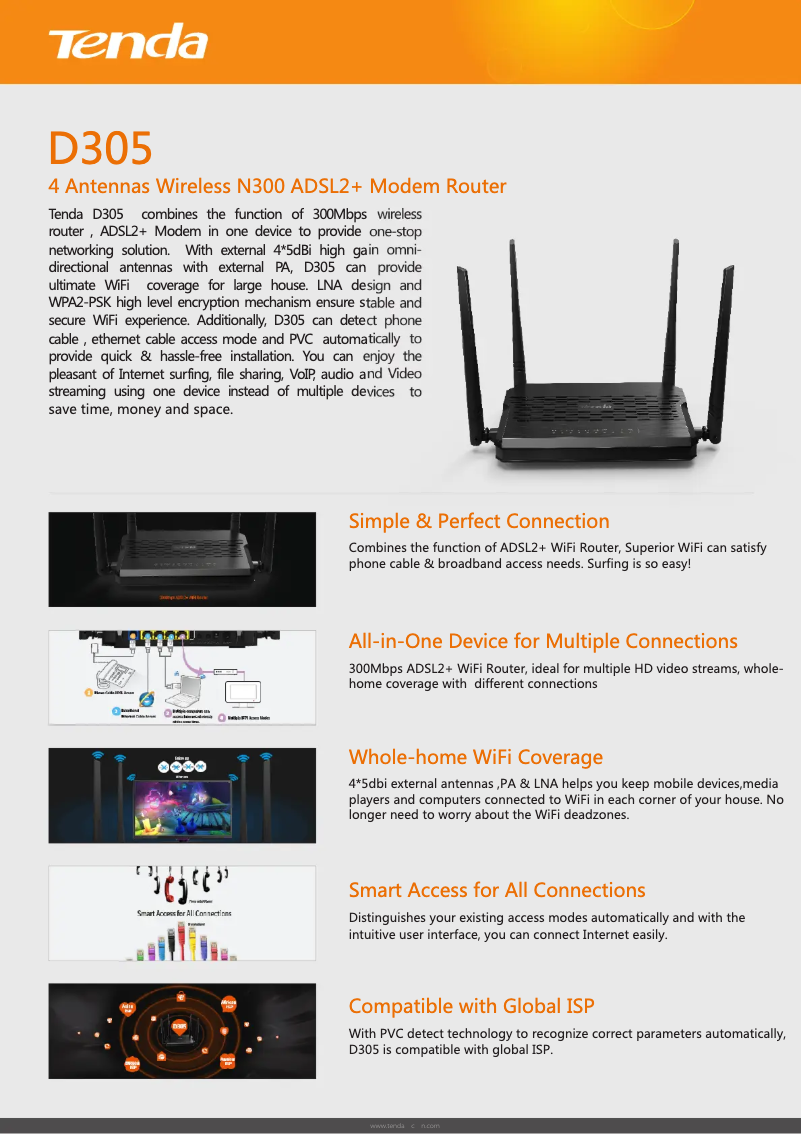 Página 1 del manual Ficha técnica Tenda D305