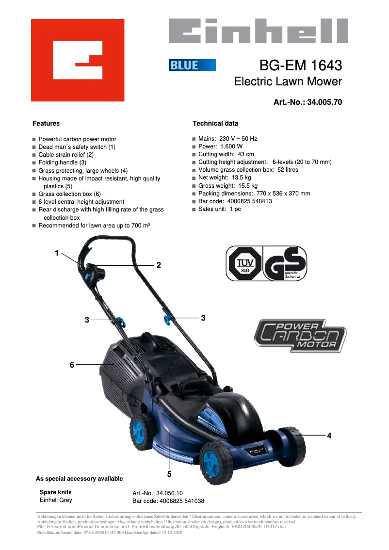 Image de la première page du manuel de l'appareil BG-EM 1643