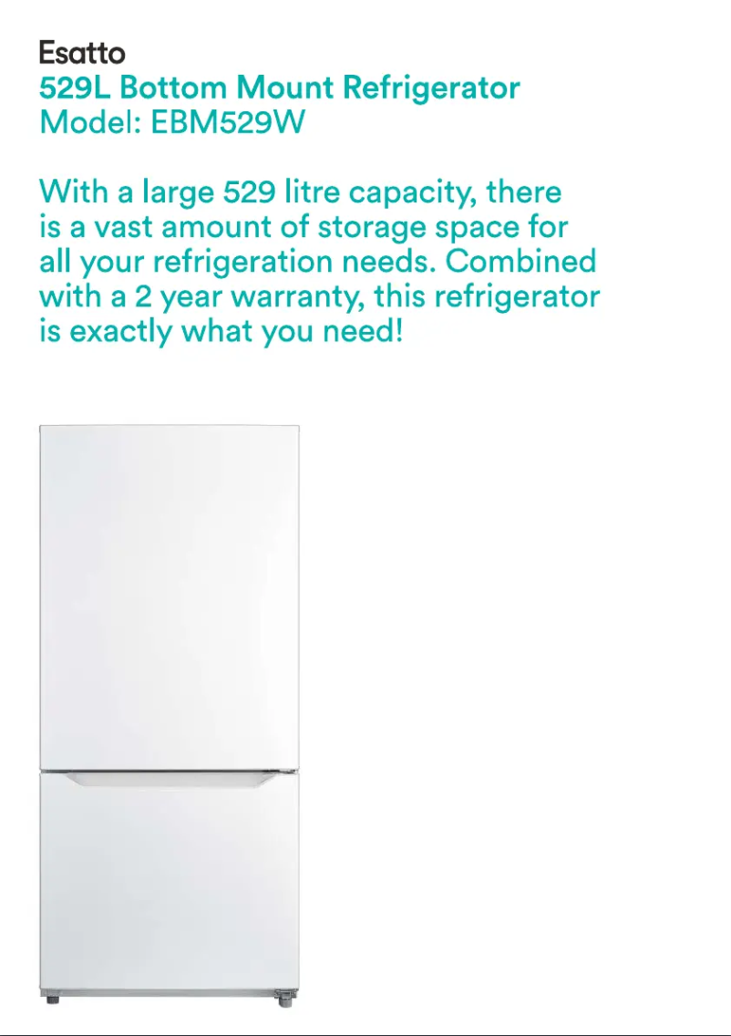 Page 1 de la notice Fiche technique Esatto EBM529W