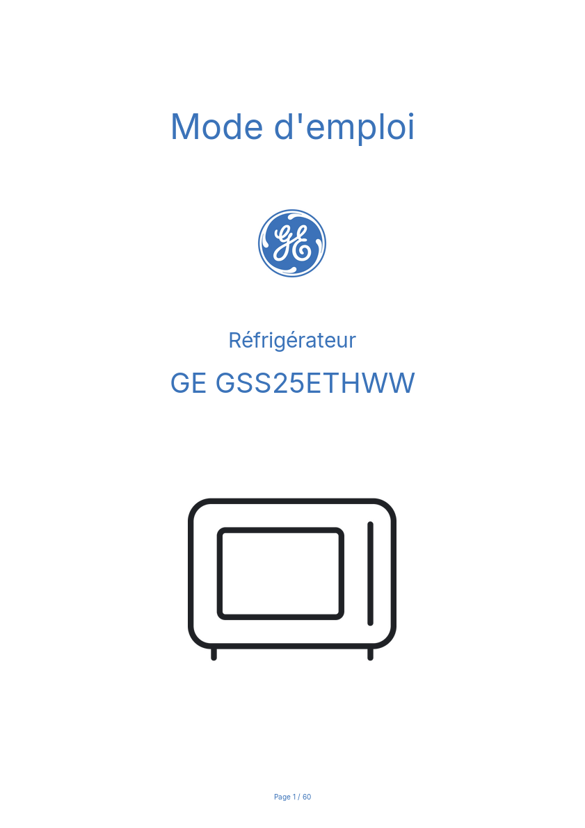 Image de la première page du manuel de l'appareil GSS25ETHWW