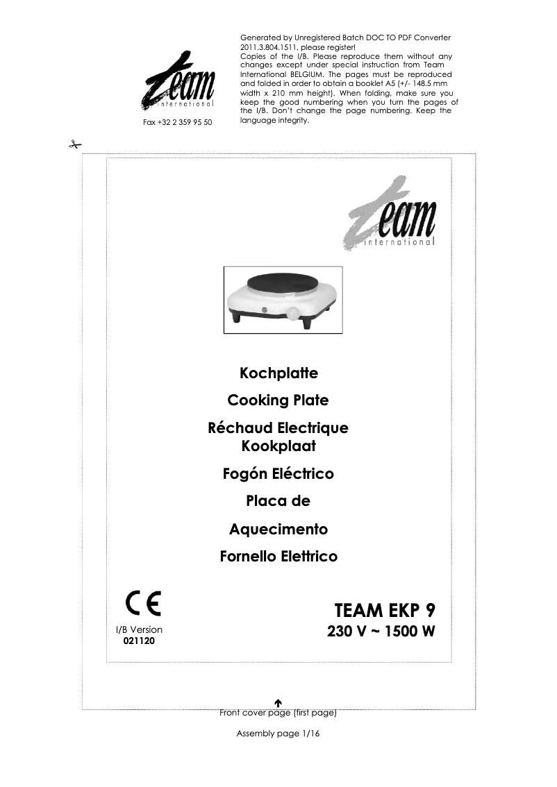 Page n°1 - Manuel utilisateur Team EKP 9