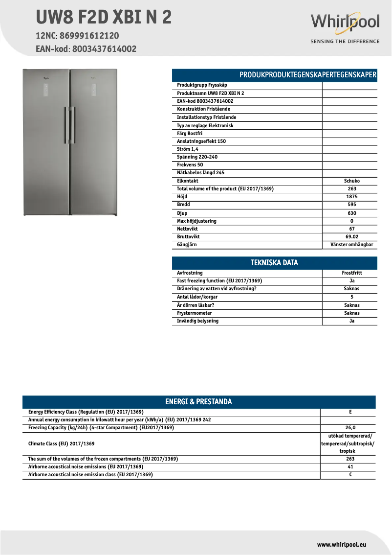 Page n°1 - Fiche technique Whirlpool UW8 F2D XBI N 2