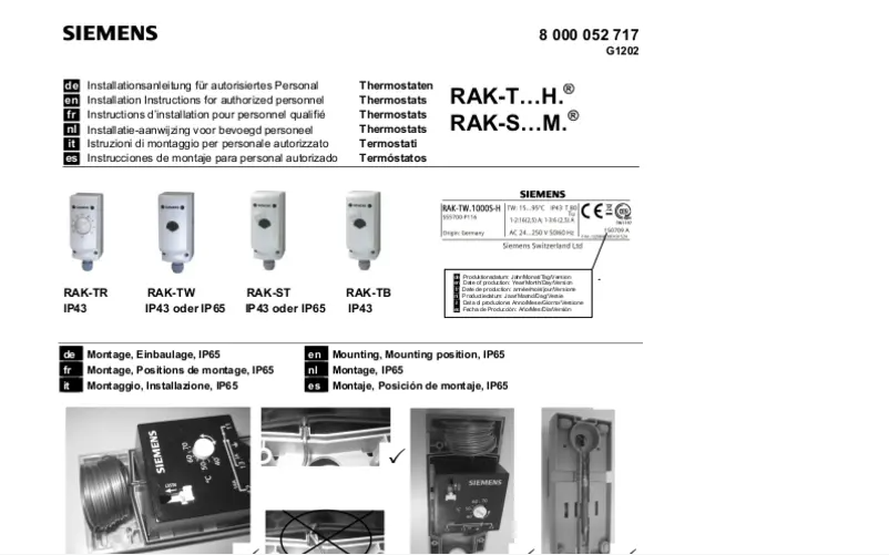 Page 1 de la notice Manuel utilisateur Siemens RAK-TR