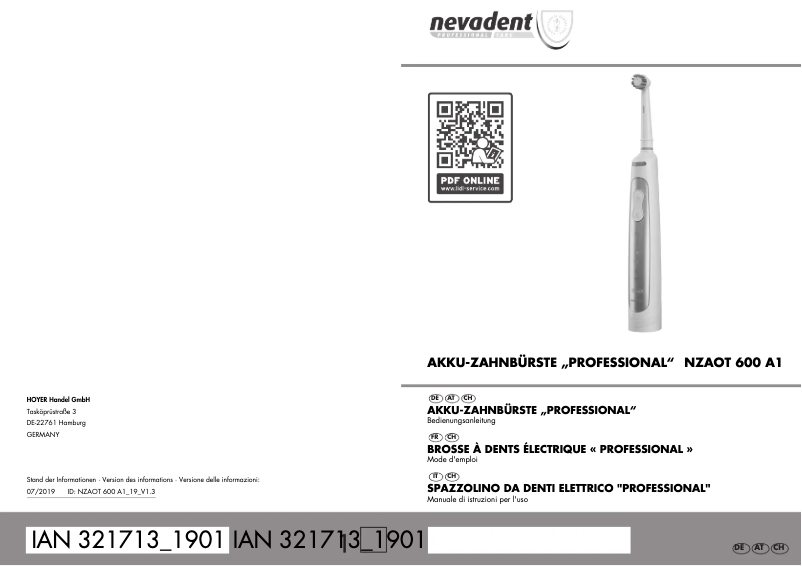 Image de la première page du manuel de l'appareil NZAOT 600 A1