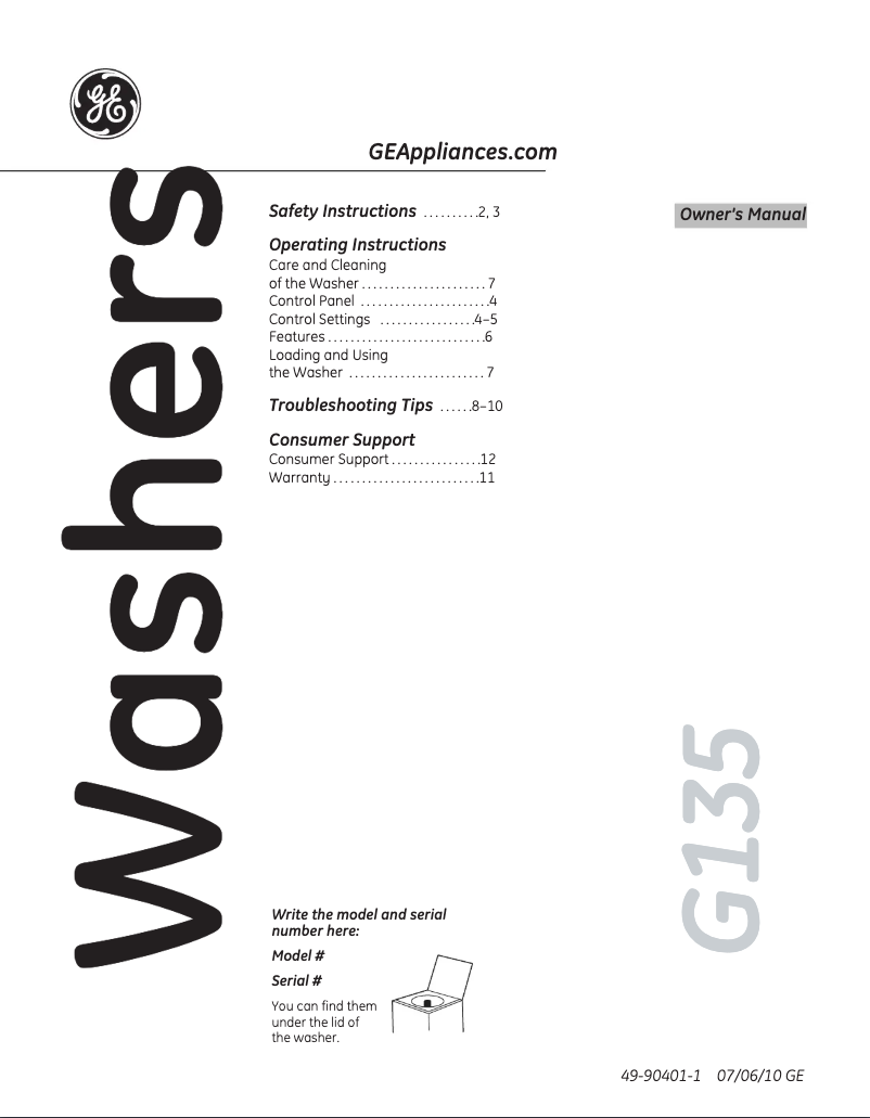 Image de la première page du manuel de l'appareil GTWN4450MWS