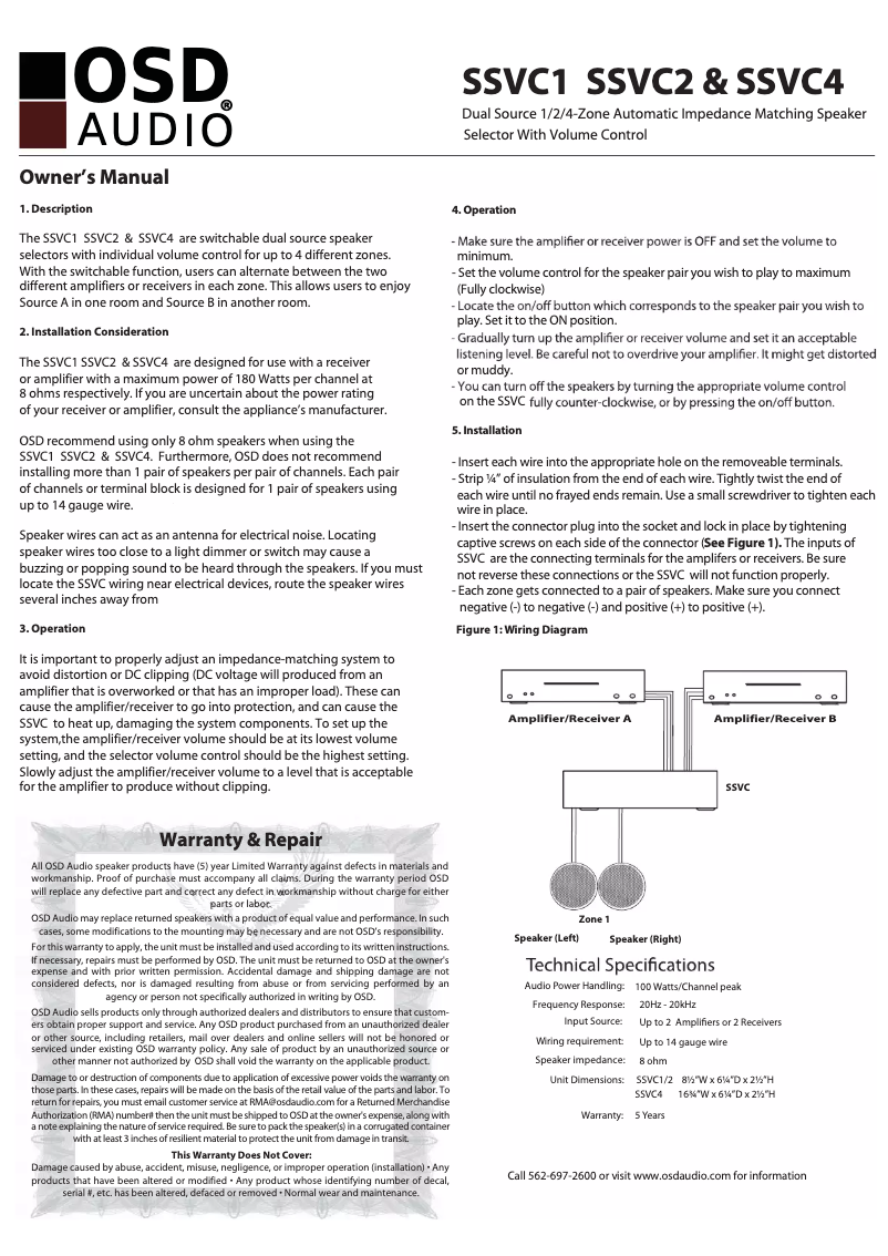 Page n°1 - Manuel utilisateur OSD Audio SSVC2