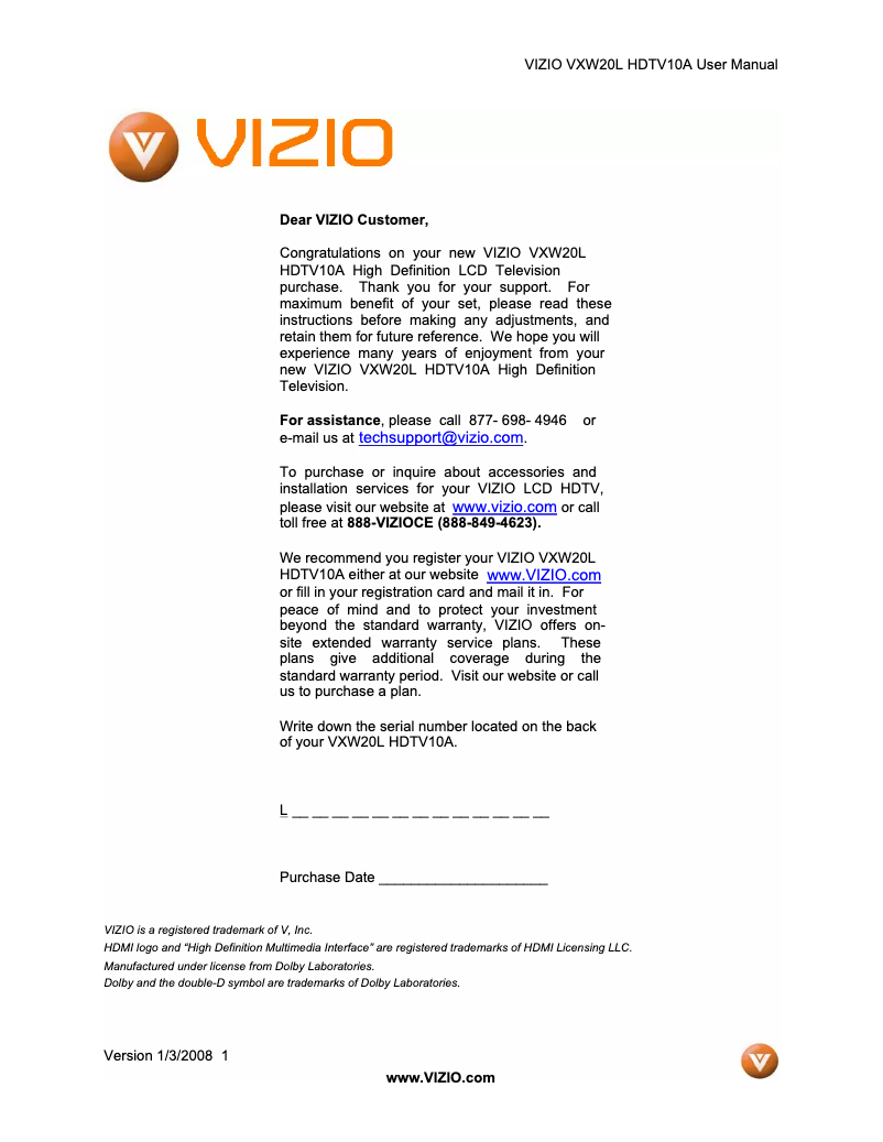 Image de la première page du manuel de l'appareil VXW20L