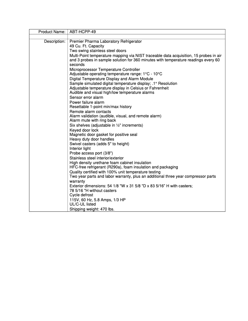 Page 1 de la notice Manuel utilisateur American BioTech Supply ABT-HCPP-49