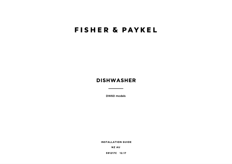 Page 1 de la notice Guide d'installation Fisher & Paykel DW60FC6X1