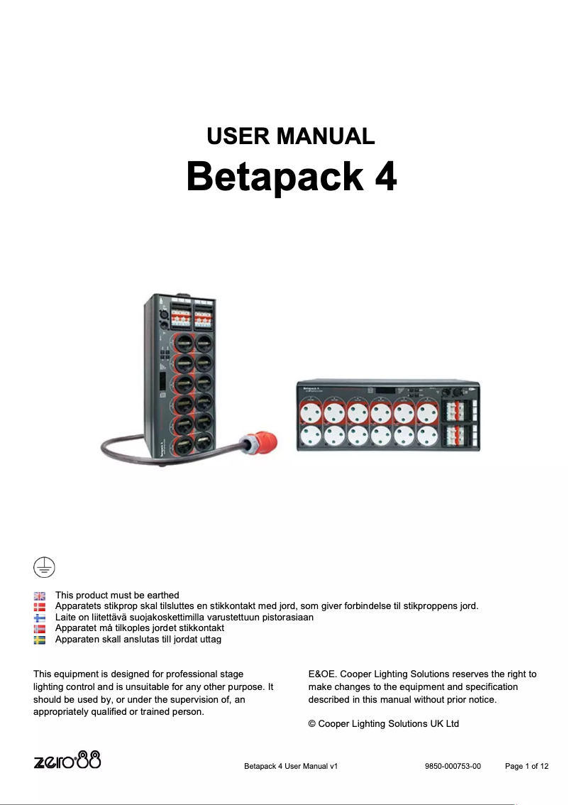 Página 1 del manual Manual de usuario Zero 88 Betapack 4