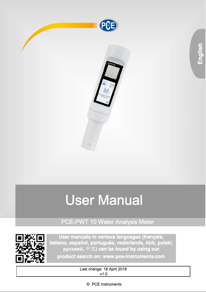 Page 1 de la notice Manuel utilisateur PCE Instruments PCE-PWT 10