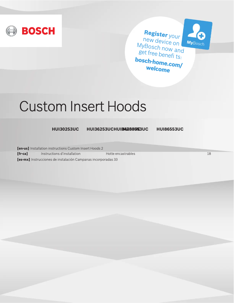 Page 1 de la notice Guide d'installation Bosch HUI30253UC