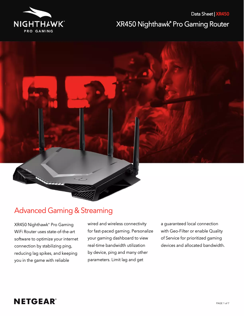 Image de la première page du manuel de l'appareil Nighthawk Pro Gaming XR450