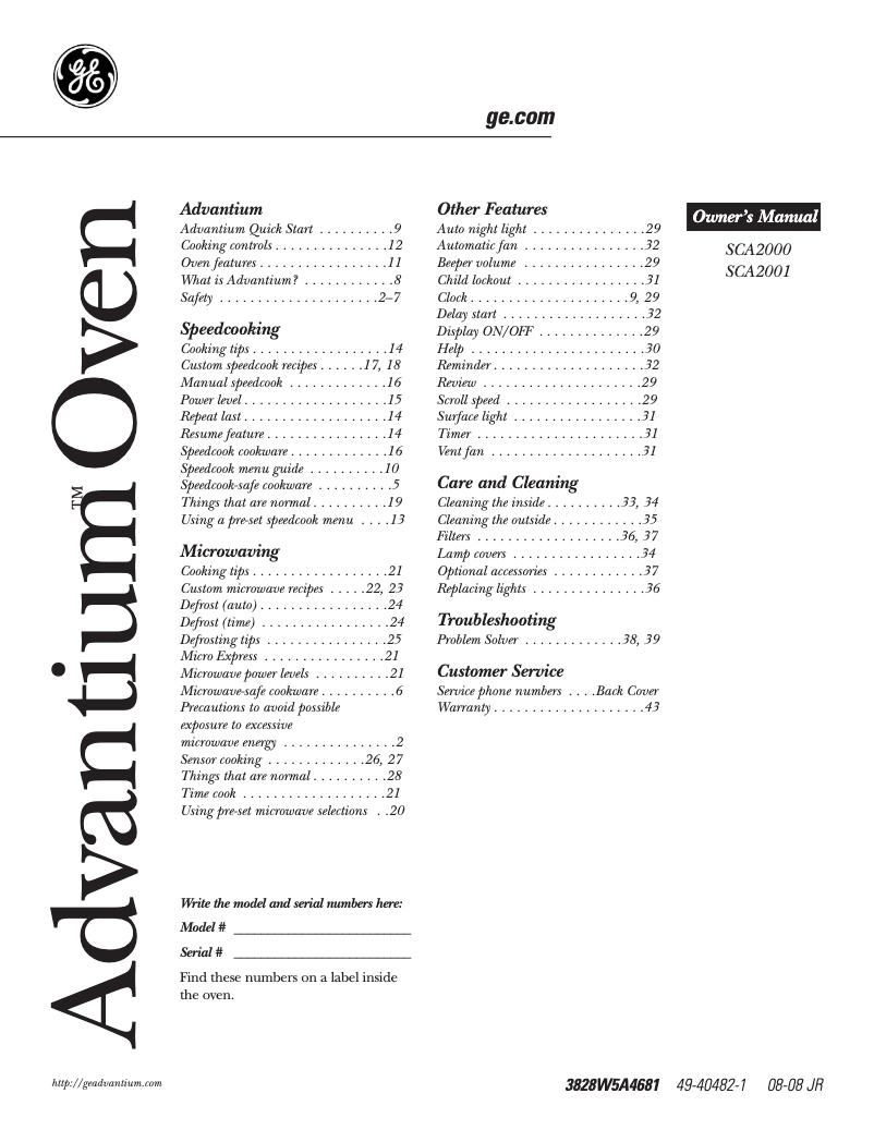 Image de la première page du manuel de l'appareil SCA2000FBB
