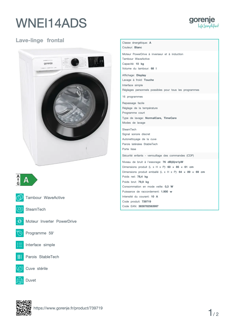 Image de la première page du manuel de l'appareil WNEI14ADS