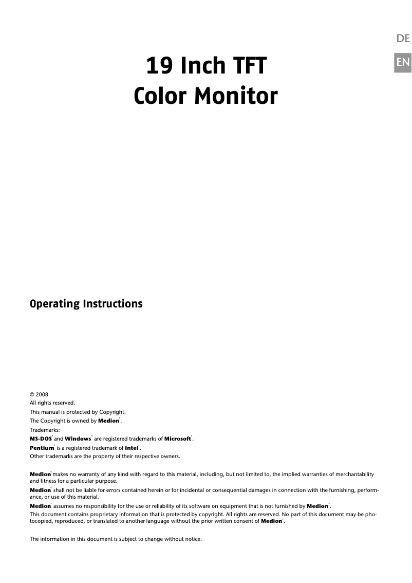 Image de la première page du manuel de l'appareil Akoya E53000 (MD 31119)