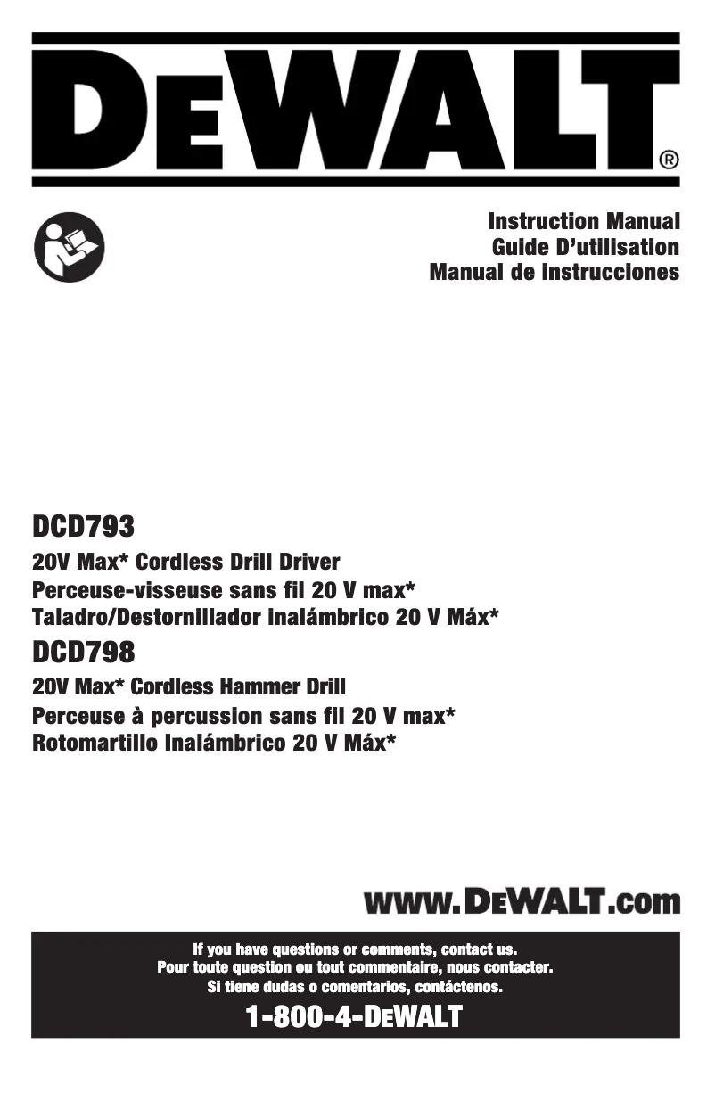 Page n°1 - Manuel utilisateur DeWalt DCD793