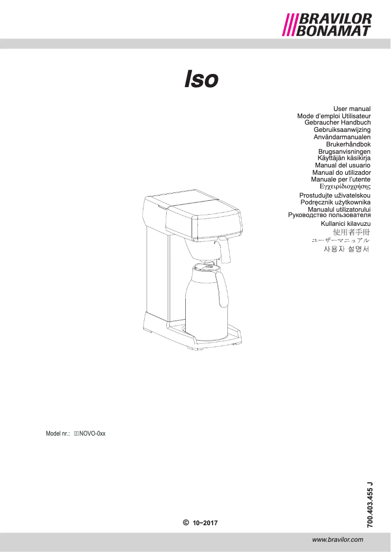 Page 1 de la notice Manuel utilisateur Bravilor Bonamat Iso