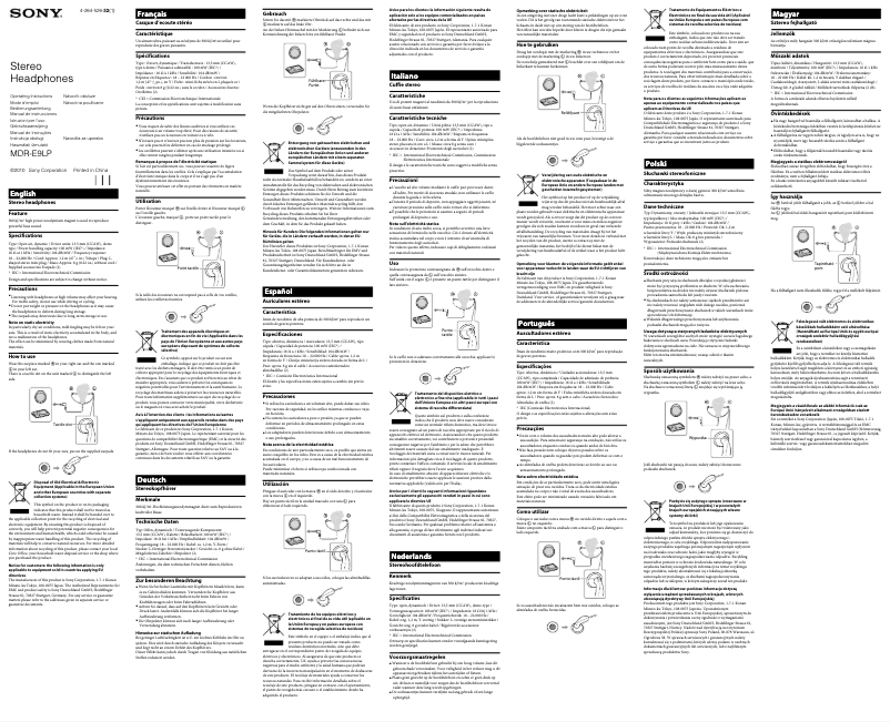 Page n°1 - Manuel utilisateur Sony MDR-E9LP