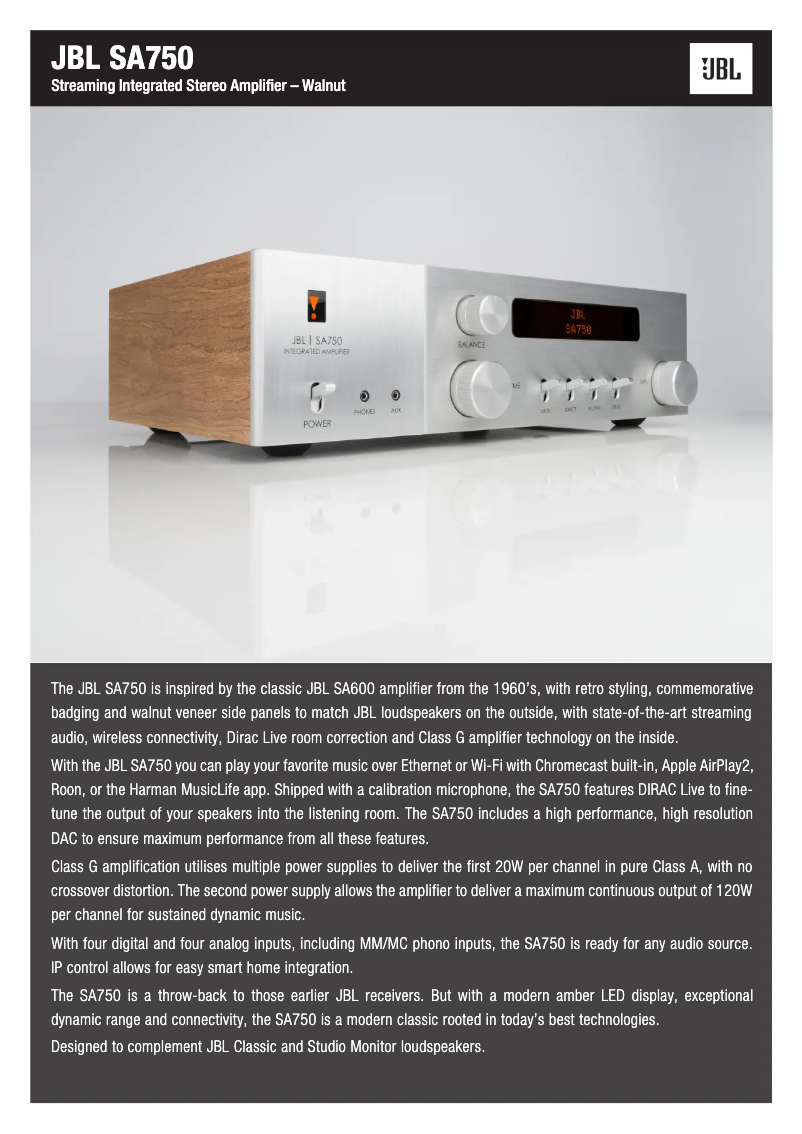 Page 1 de la notice Fiche technique JBL SA750
