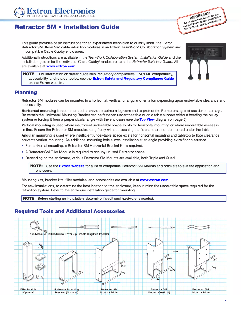 Page 1 de la notice Manuel utilisateur Extron Retractor SM HDMI