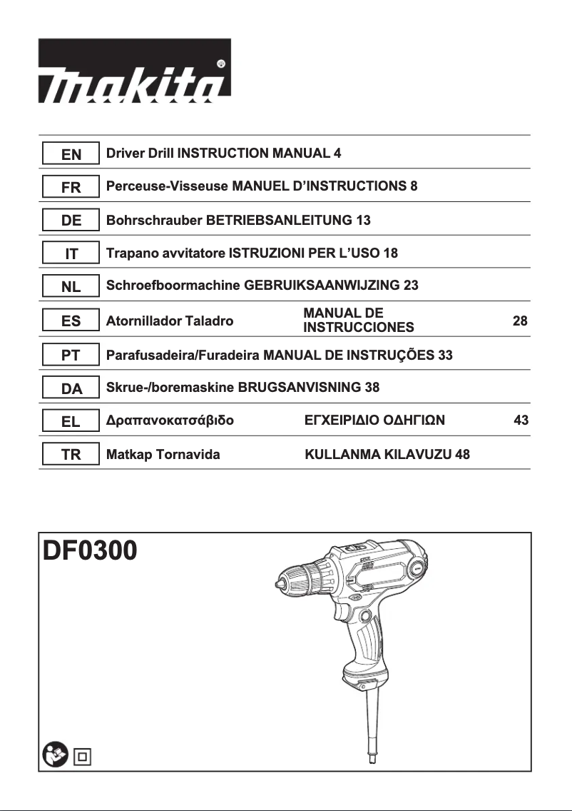 Page 1 de la notice Manuel utilisateur Makita DF0300