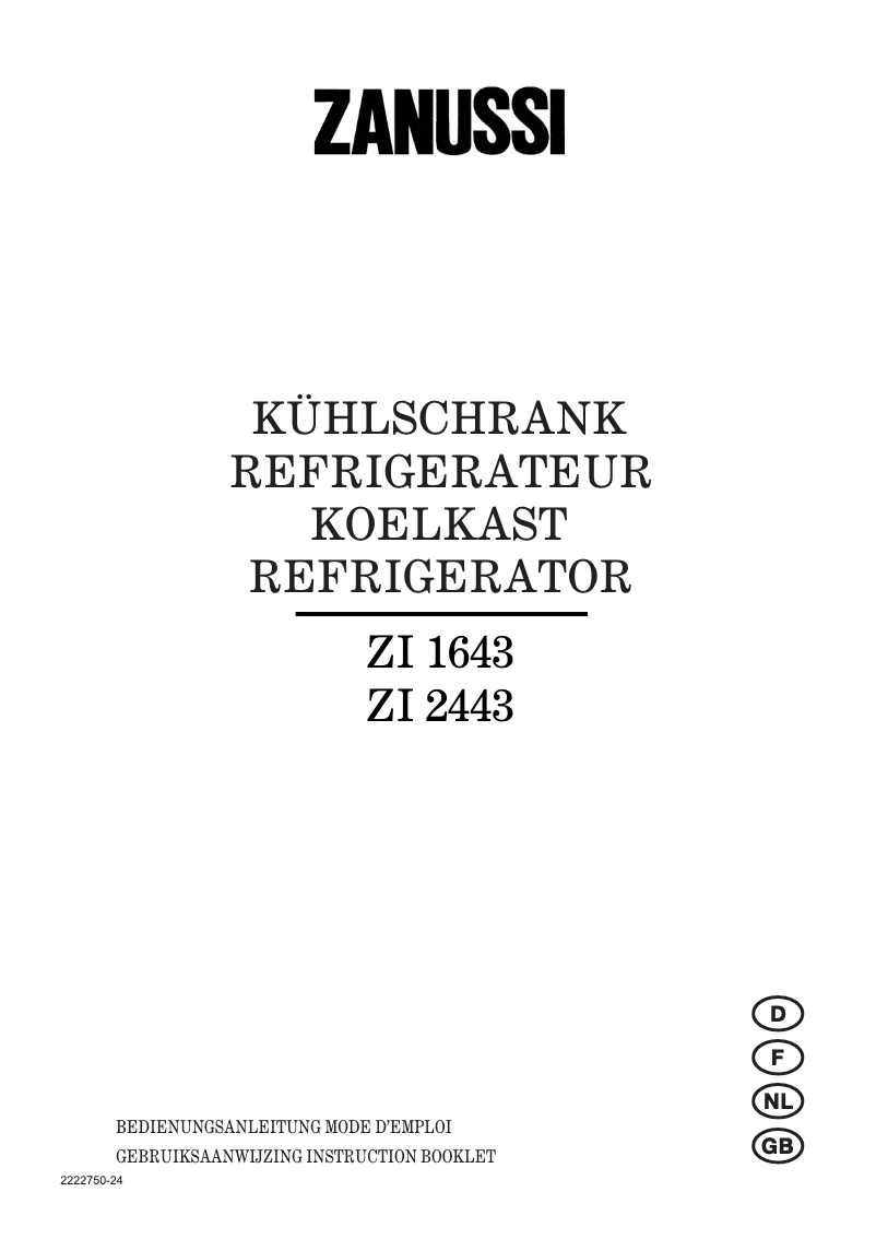 Page 1 de la notice Manuel utilisateur Zanussi ZI 2443