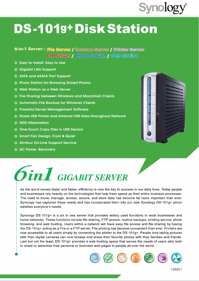 Page 1 de la notice Fiche technique Synology DiskStation DS-101g+