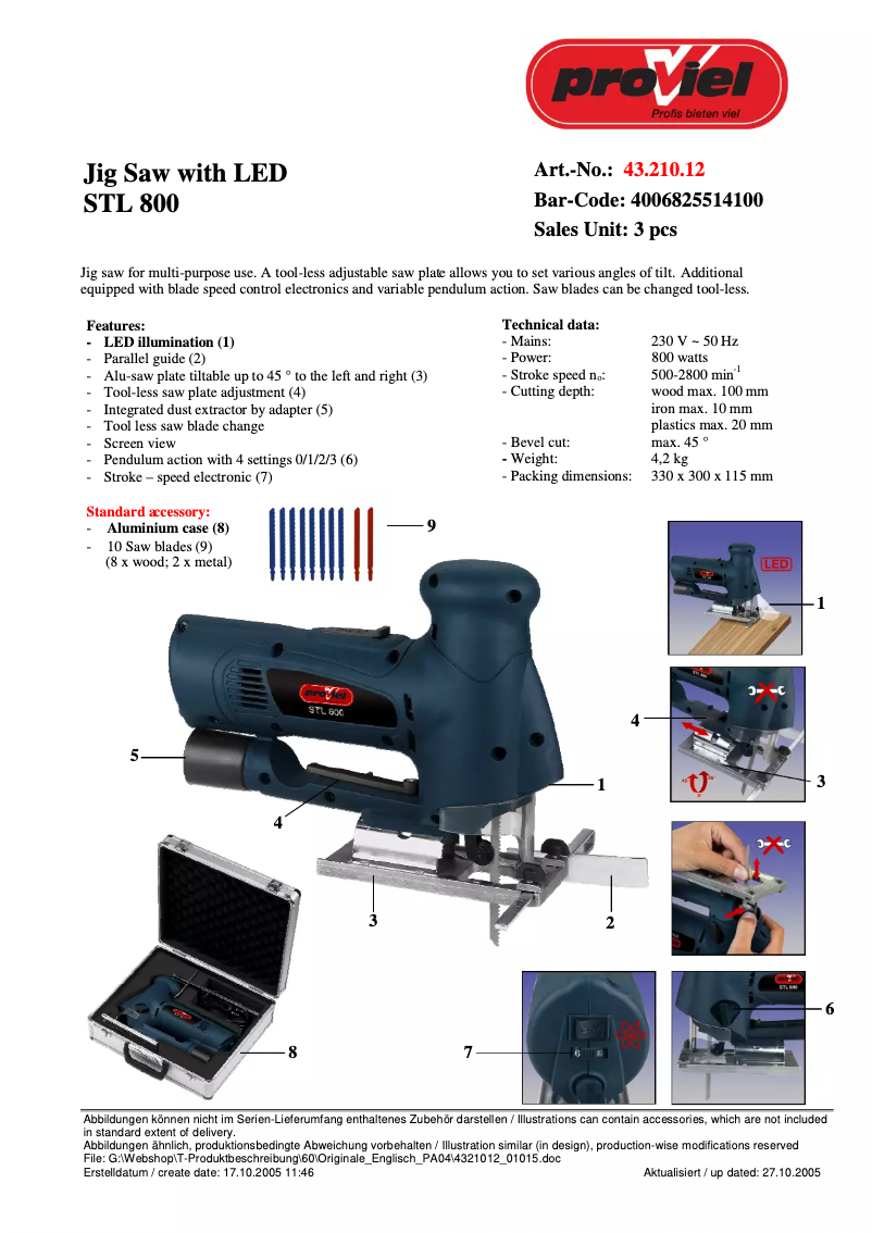 Page n°1 - Manuel utilisateur Proviel STL 800