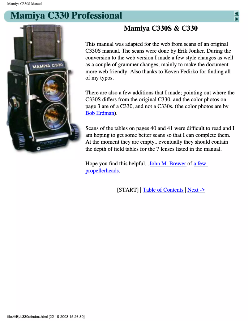 Page n°1 - Manuel utilisateur Mamiya C330