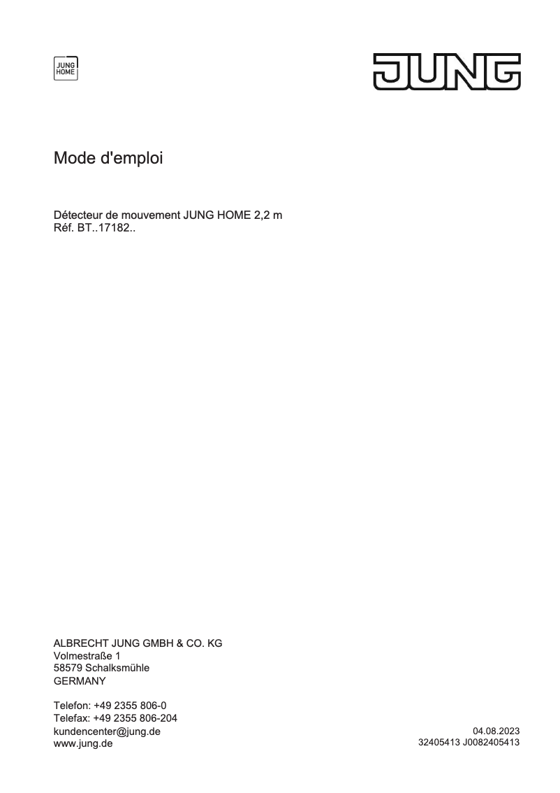 Page 1 de la notice Manuel utilisateur JUNG BTLC17182216