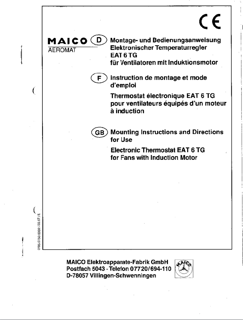 Page 1 de la notice Manuel utilisateur Maico EAT 6 TG