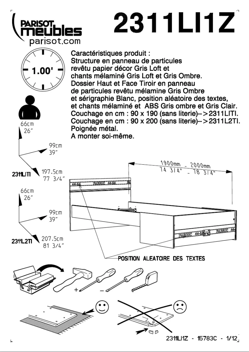 Page 1 de la notice Manuel utilisateur Parisot Fabric 2311LITI