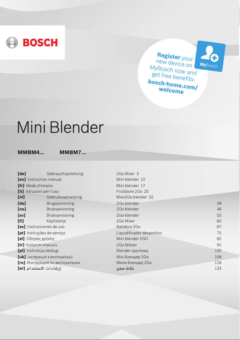 Page 1 de la notice Manuel utilisateur Bosch VitaStyle MMBM7G3M