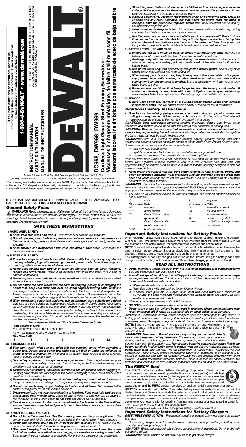 Page n°1 - Manuel utilisateur DeWalt DW968