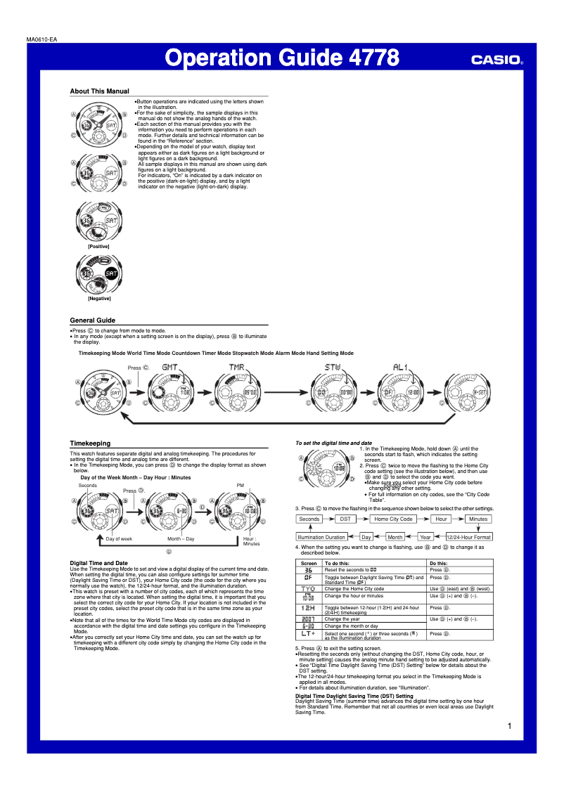 Image de la première page du manuel de l'appareil G-Shock Classic AW-591-2AER