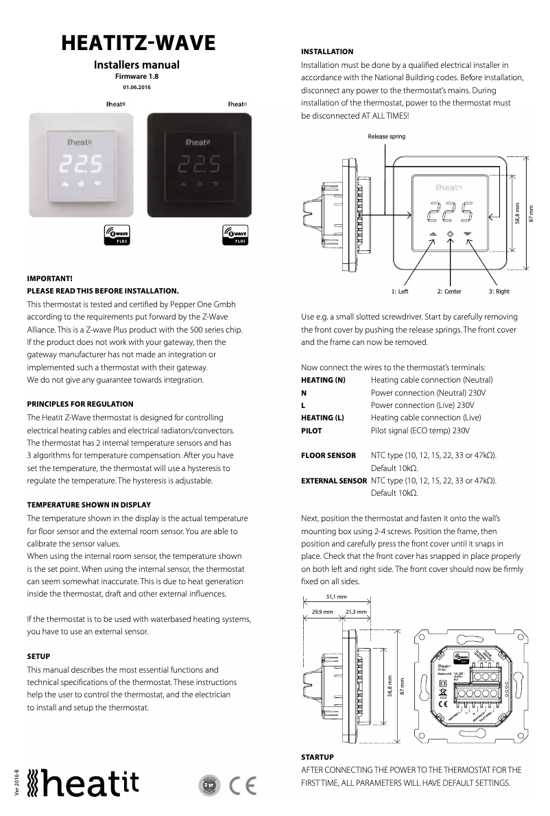 Page n°1 - Manuel utilisateur Heatit HEAE5430499