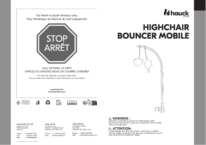 Image de la première page du manuel de l'appareil Highchair Bouncer Mobile