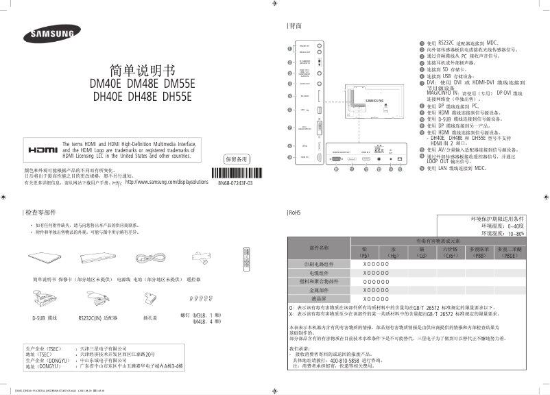Page 1 de la notice Guide d'installation Samsung DH48E