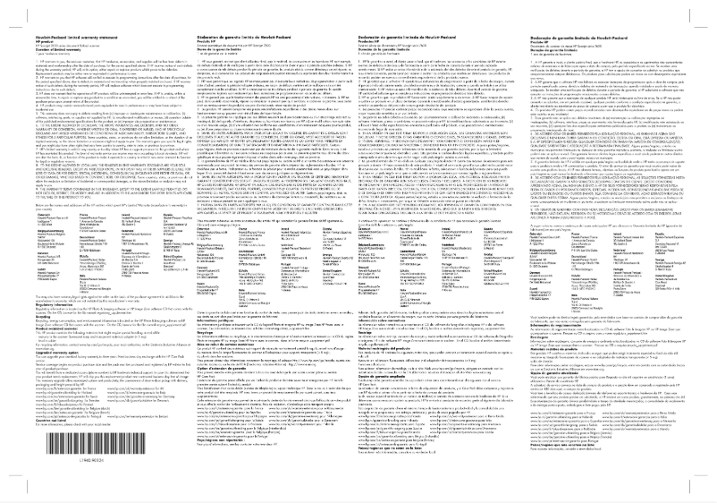 Page 1 de la notice Informations de garantie HP Scanjet 7650