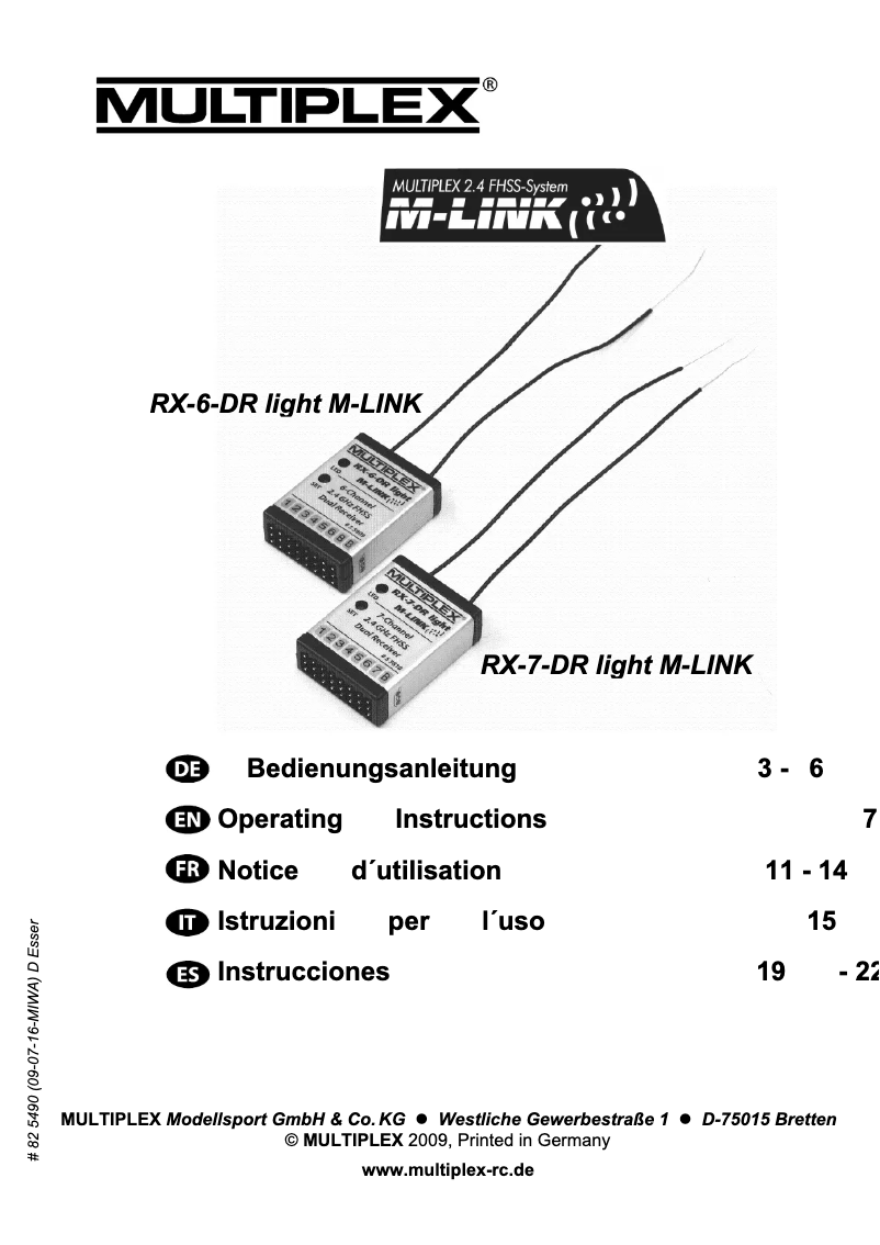 Page 1 de la notice Manuel utilisateur Multiplex RX-6-DR light