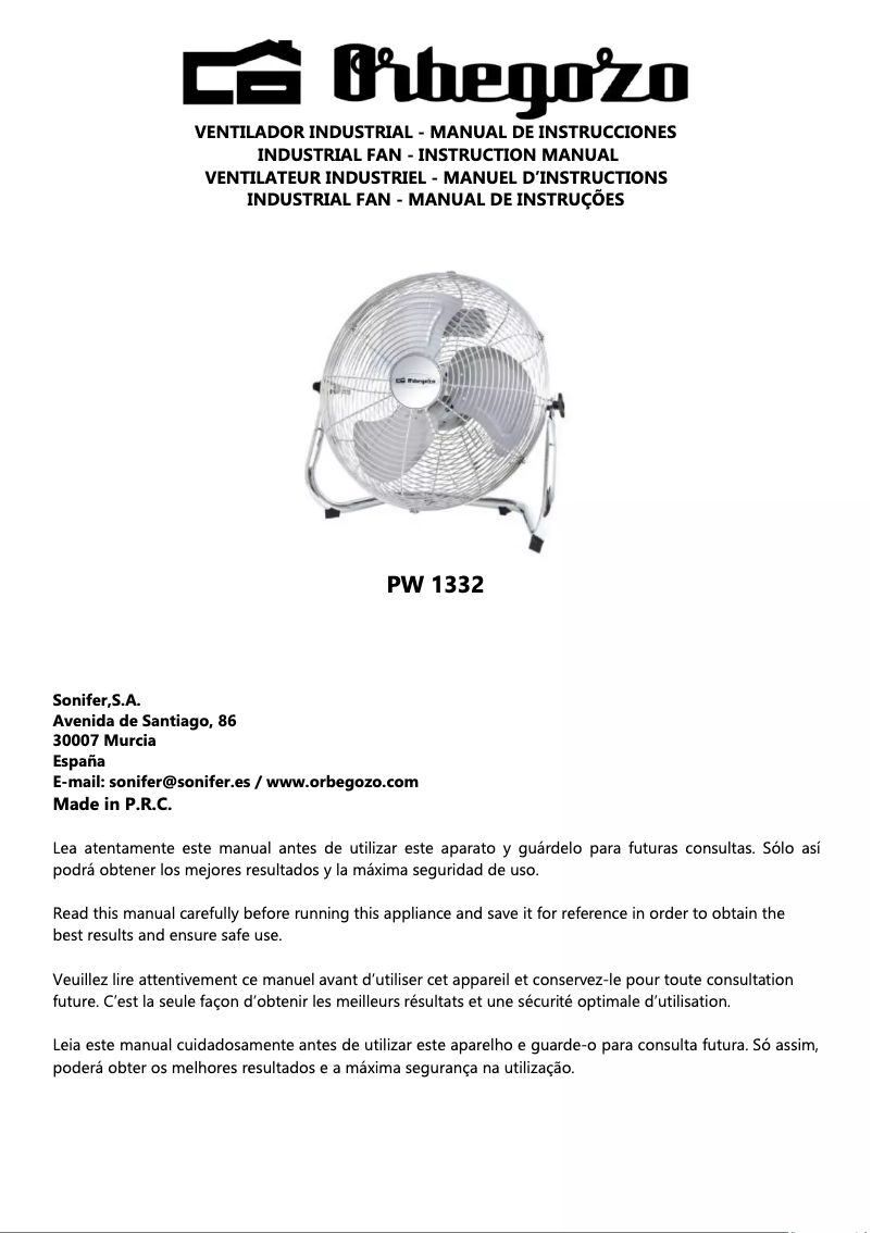 Page n°1 - Manuel utilisateur Orbegozo PW 1332