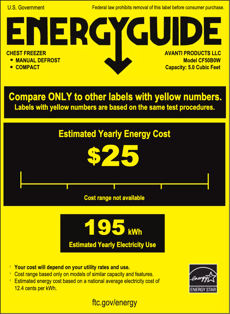 Página 1 del manual Etiqueta energética Avanti CF50B0