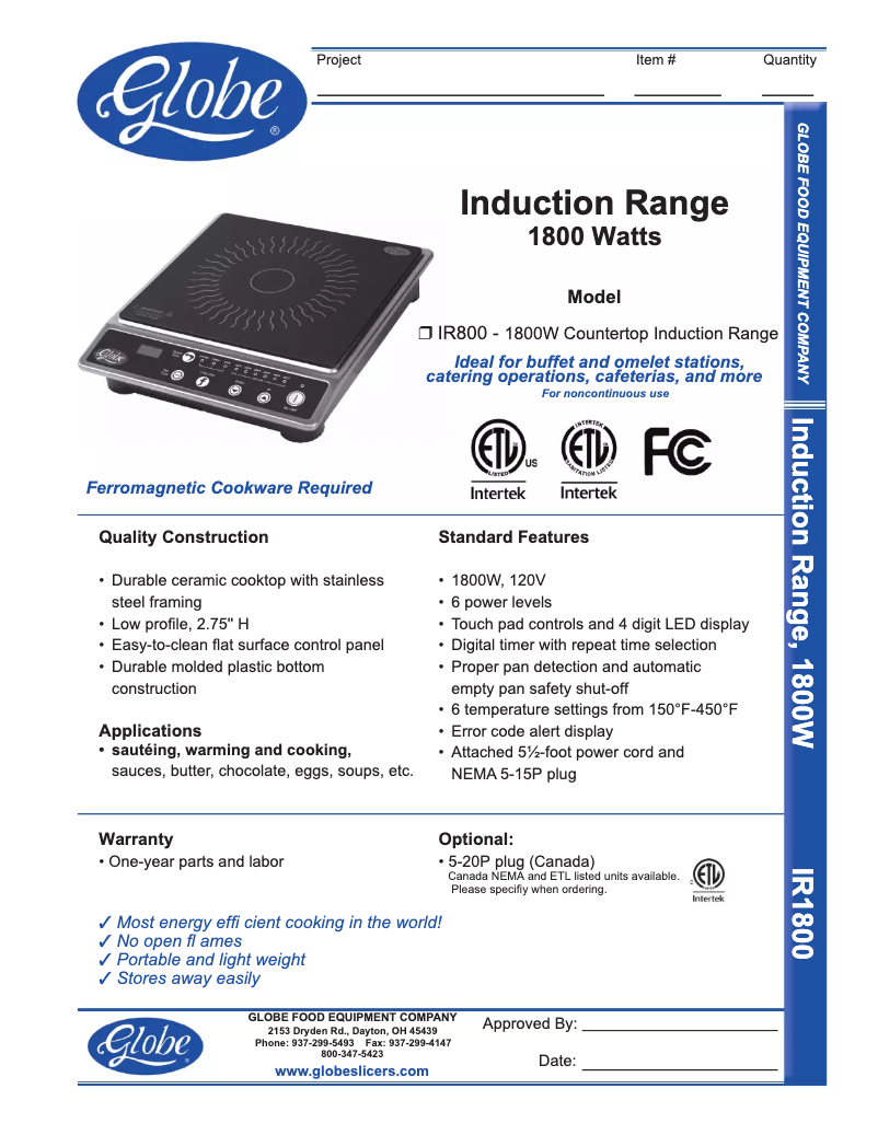 Page n°1 - Manuel d'utilisation et d'entretien Globe IR1800